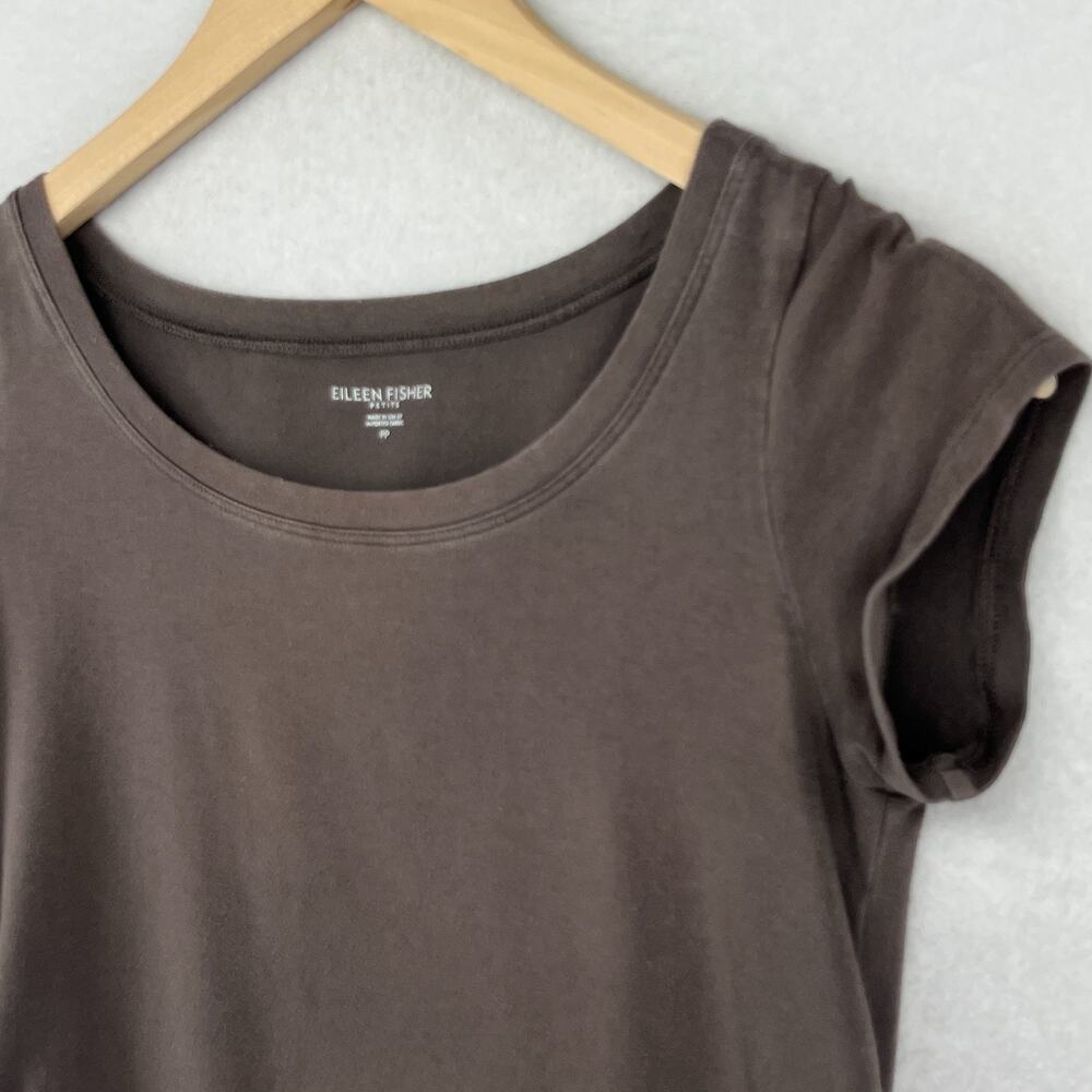 EILEEN FISHER Dress PP Organic Cotton Stretch Jersey T-Shirt Cap Sleeve Brown - Picture 2 of 13